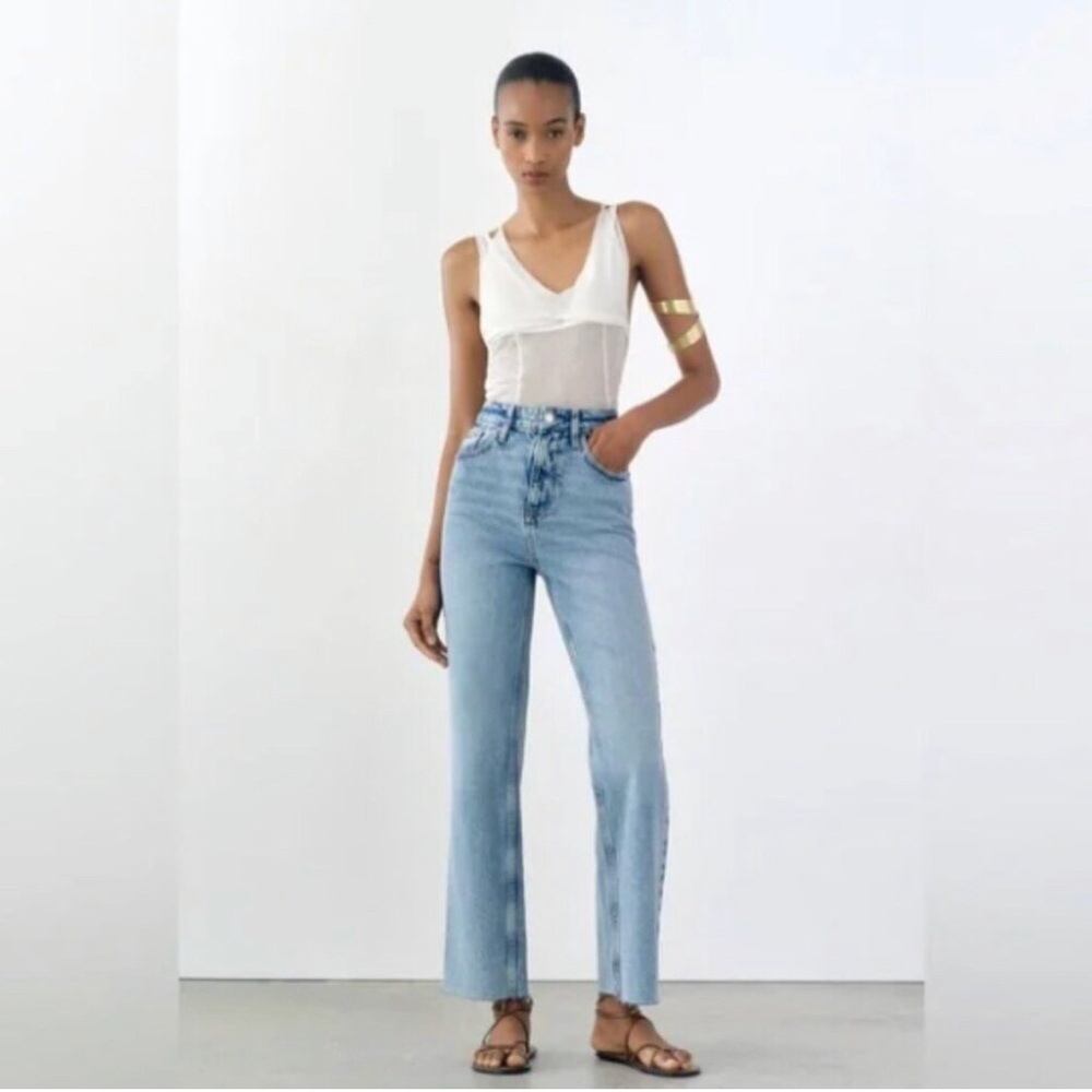 Zara Straight Fit High Rise Straight Leg Ankle Rigid Jeans